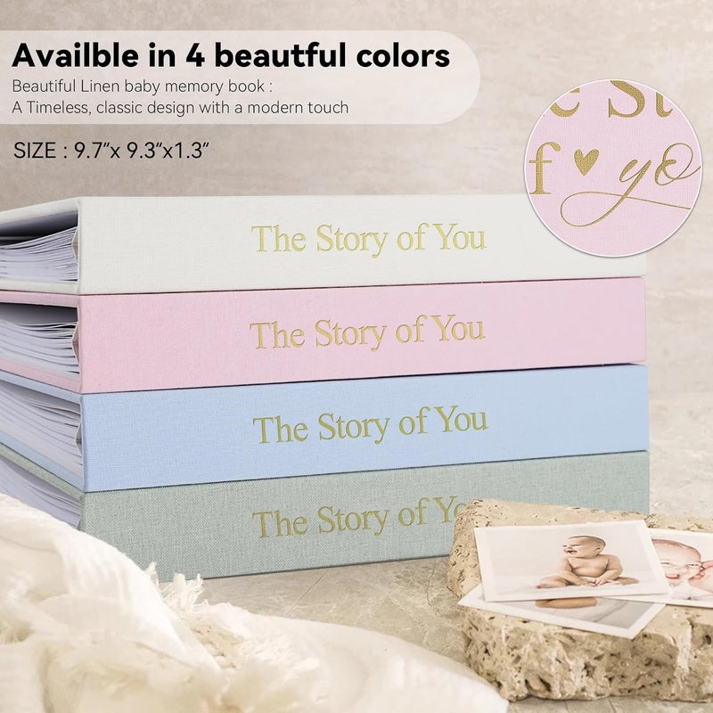 1DOT2 Timeless First 5 Years Keepsake Baby Memory Book for Boy or Girl, Luxury Linen Cover Acid Free Pages, Neutral Baby Journal Milestone Book or Scrapbook, Record the Story of You from Birth to Age 5 - Image 3